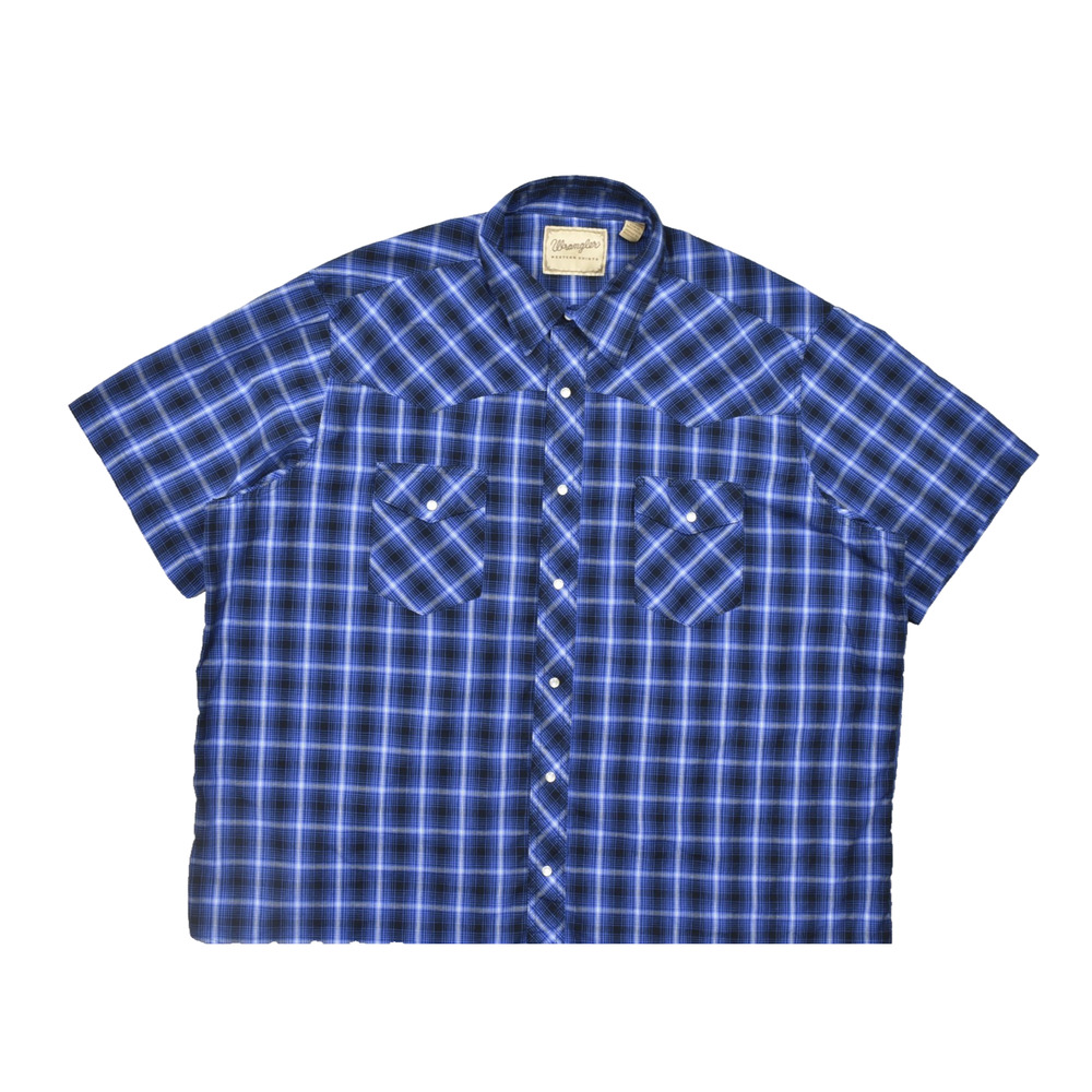 Wrangler Blue Plaid Short Sleeve Button-Down Shirt